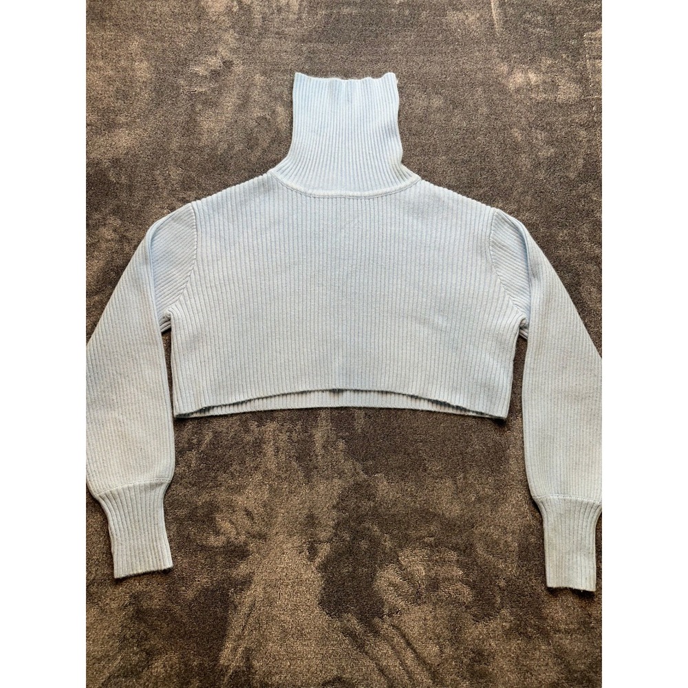 Yllw Light Blue Ribbed Turtleneck Cropped Sweater Long Sleeve Small - 246